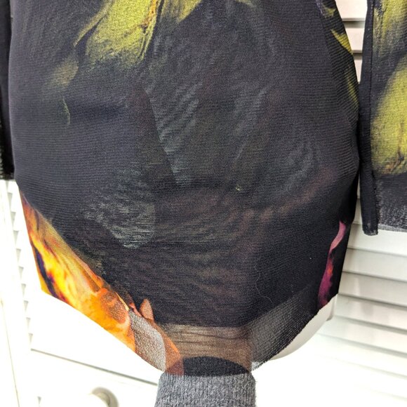 FUZZI Italy Bodycon Turtleneck Mesh Top Medium Black Floral - Picture 6 of 15